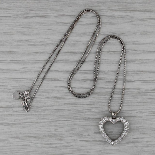 0.44ctw Diamond Heart Pendant Necklace 14k White Gold 20" Adjustable Wheat Chain For Sale - Image 4 of 6