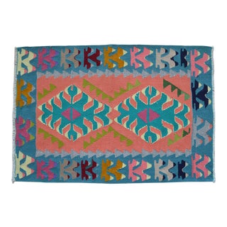 1970s Hand Woven Kilim Turkish Flat Weave Area Rug - 2′2″ × 3′1″ For Sale
