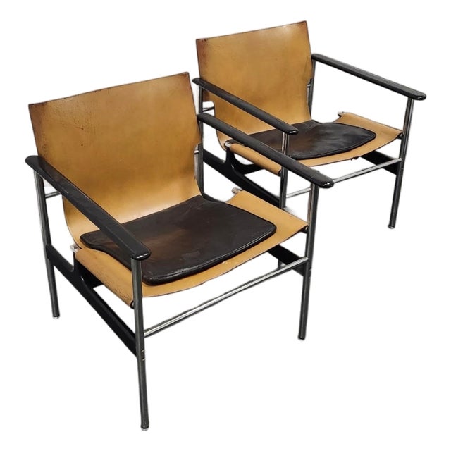 Pair Charles Pollock 657 Sling Chairs, Knoll Associates 1960s, Original Labels For Sale