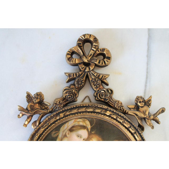 Plastic Vintage Italian Religious Print Wall Hanging With Cherub Frame For Sale - Image 7 of 9