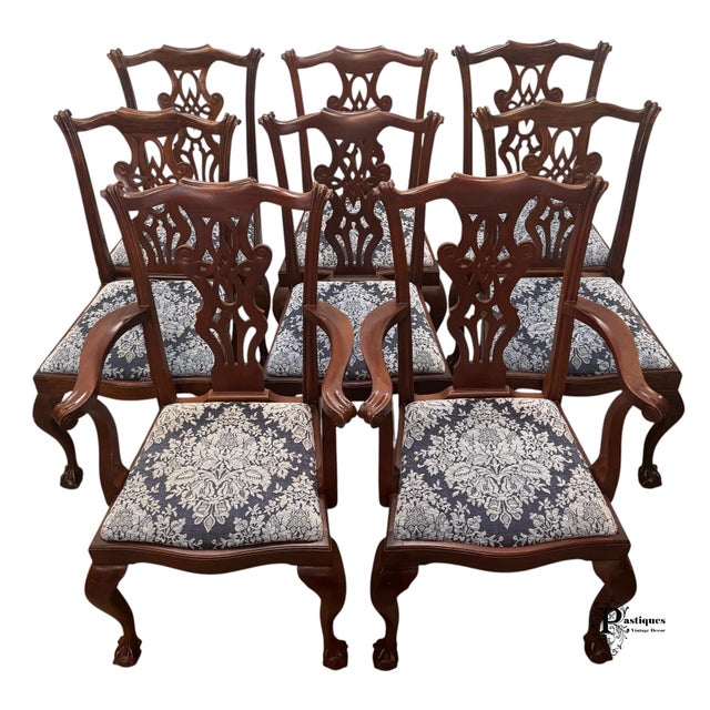 Vintage Wellington Hall Chippendale Style Mahogany Dining Chairs - Set of 8 For Sale - Image 10 of 10