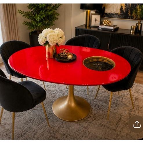 Contemporary Custom Red & Gold Epoxy Resin Clock Table With Sculptural Pedestal Base For Sale - Image 3 of 11