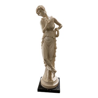 Vintage Neoclassical Maiden Sculpture on Black Marble Base For Sale