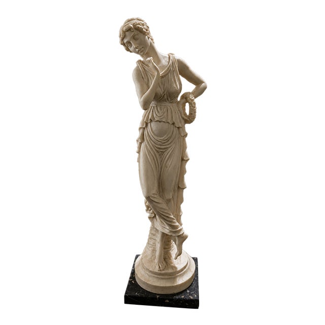 Vintage Neoclassical Maiden Sculpture on Black Marble Base For Sale