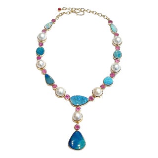 Bochic "Capri" Opal, Natural Ruby & South Sea Pearl Necklace Set 18K & Silver For Sale