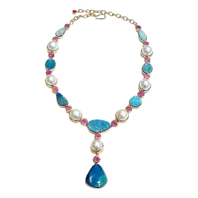 Bochic "Capri" Opal, Natural Ruby & South Sea Pearl Necklace Set 18K & Silver For Sale