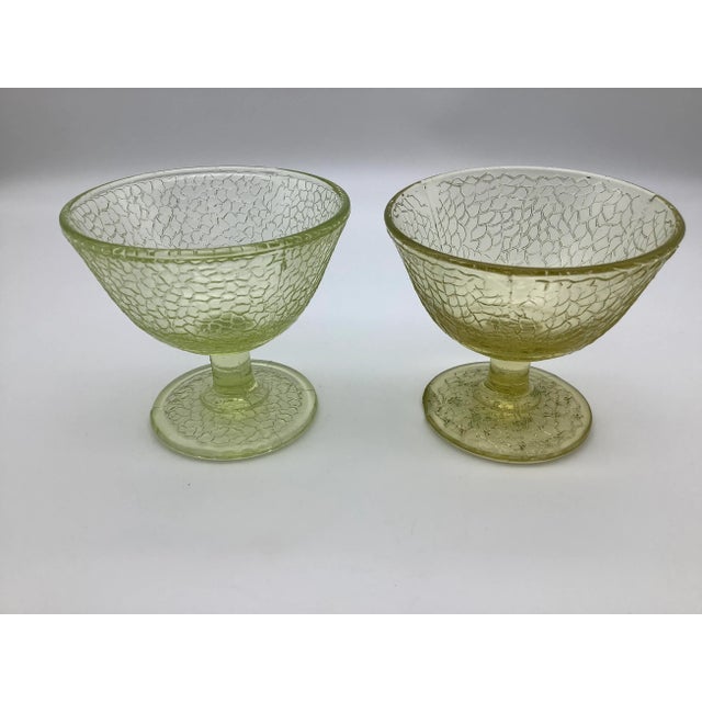 Art Deco 1930s Crackle Yellow Canary Vaseline Sherbet Cups- Set of 2 For Sale - Image 3 of 13