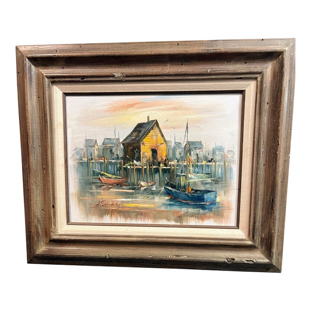 1970s Mid-Century Modern Alan Simpson Original Oil Painting in Mexico Wood Frame For Sale