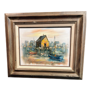1970s Mid-Century Modern Alan Simpson Original Oil Painting in Mexico Wood Frame