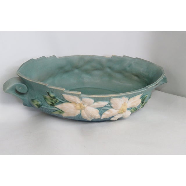 Roseville Pottery Mid 20th Century Roseville Pottery 461 14 Blue Ceil Clematis Oval Center Bowl 4689b For Sale - Image 4 of 17