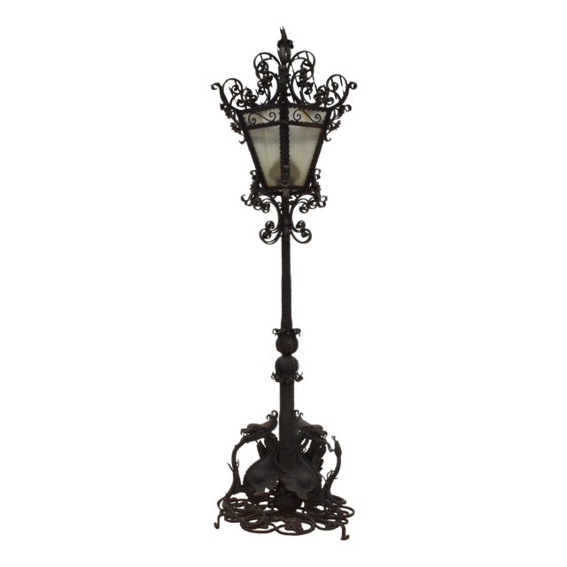Large Wrought Iron Lamp Post from Mazzucotelli, 1910s For Sale