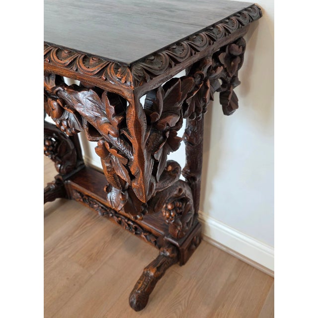 19th Century Rustic Black Forest Highly Carved Wooden Server Console Table For Sale - Image 4 of 18