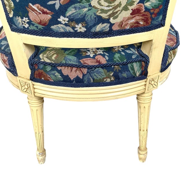 Louis XVI Style Painted Fauteuil, Vintage French Provincial Armchair For Sale - Image 15 of 18