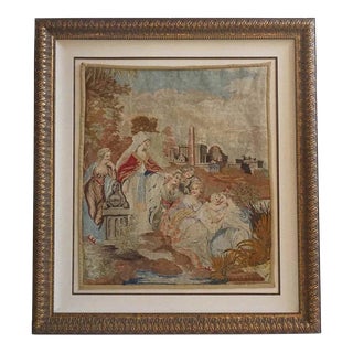 Large Framed English Victorian Woolwork Needlepoint Tapestry For Sale