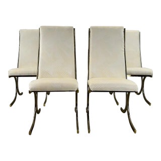 Set of 4 Postmodern Dining Chairs With Brass Accented Base For Sale
