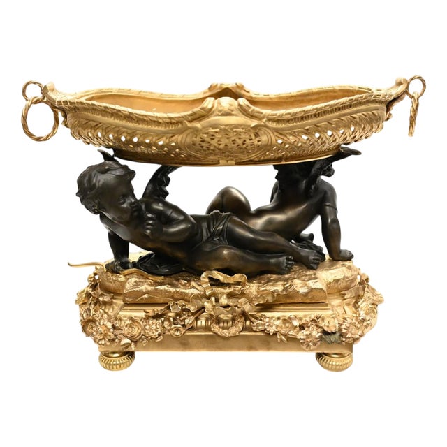 French Bronze Ormolu Cherub Tazza Dishes, Set of 2 For Sale