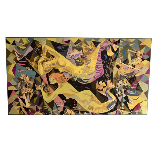 Textile Mermaids Handwoven Tapestry by Julien Van Vlasselaer, Belgium, 1957 For Sale - Image 7 of 7