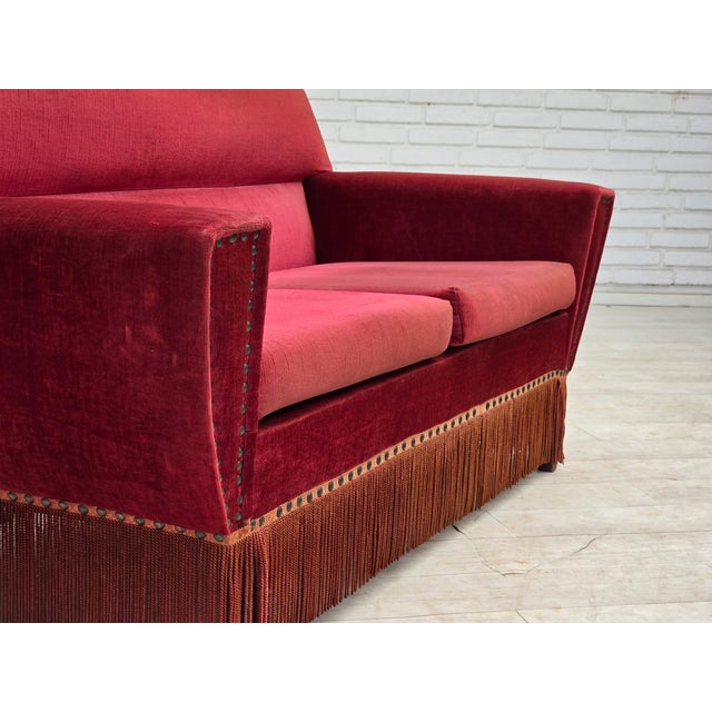 Wood Danish 2-Seater Sofa in Red Furniture Velour, 1970s For Sale - Image 7 of 14