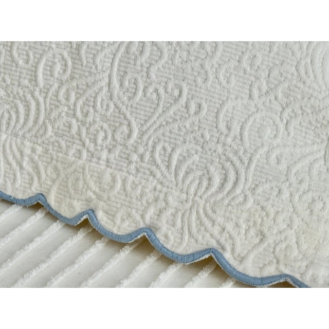 Vintage Large European Size Matelasse Shams in White With Scalloped French Blue Trim, Made in Portugal - a Pair For Sale - Image 10 of 11