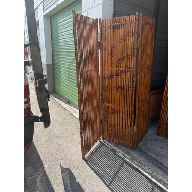This product is a pair of vintage bamboo room dividers, each measuring 120 inches long and 72 inches tall. The room...