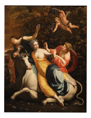 Follower of Simon Vouet, Nude The Rape of Europa, 18th Century Oil Painting on Canvas, Framed