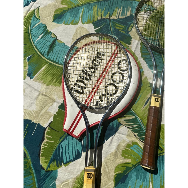 Trio of Vintage Metal Wilson Tennis Rackets and Cover For Sale - Image 4 of 5