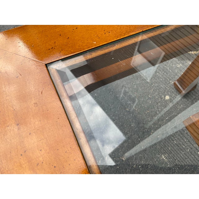 Glass Pair of Mid 20th century Chinese Chippendale Elegance – Vintage Hardwood & Beveled Glass End Tables For Sale - Image 7 of 12