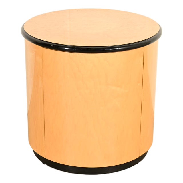 Milo Baughman Style Birdseye Maple Drum Side Table by Henredon For Sale