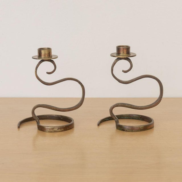 1940s Pair of French Brass Candlesticks For Sale - Image 4 of 11