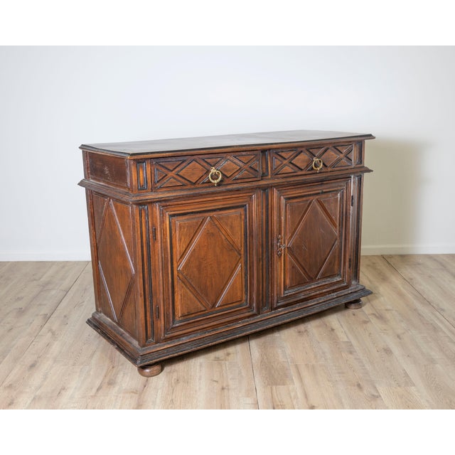 Louis XIV Walnut Sideboard with Geometric Panels, Lombardy-Piedmont, 17th Centur For Sale In Atlanta - Image 6 of 10
