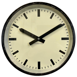 Black Industrial Factory Wall Clock from International, 1950s