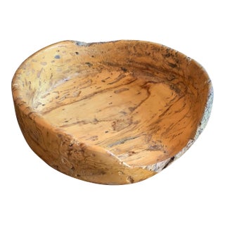 Late 20th Century Large Hand‑Turned Hackberry BurlWood Live Edge Bowl for Rustic, Organic Modern or Minimalistic Decor For Sale