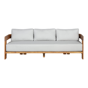 Paradiso Outdoor Solid Teak Wood Sofa - Light Gray Fabric