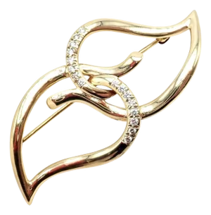 Vintage Tiffany & Co. Yellow Gold Diamond Two Leaf Double Brooch Pin