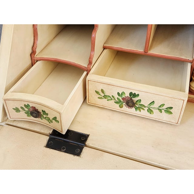 Lewis Mittman Custom Hand Painted Chinoiserie Grandeur Drop Front Secretary Desk Drawer Storage Cabinet For Sale - Image 4 of 12