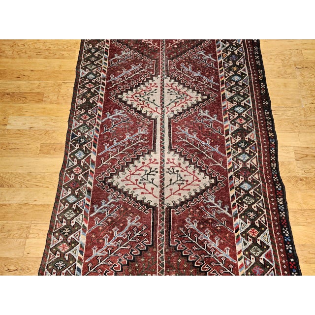 Vintage Shiraz Tribal Area Rug, Hand-Knotted Wool, Geometric Pattern, Burgundy & Ivory, 5x10 For Sale - Image 16 of 18