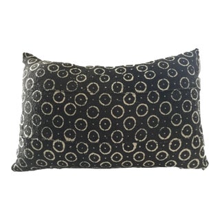 Vintage Custom Made Mud Cloth Black & White Lumbar Pillow 22" W For Sale