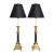 Late 20th Century Classic Aged Brass and Black Candlestick Lamps With Paw Feet and Black Parchment Shades - Pair For Sale