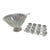 Vintage Jeannette Feathered Glass Punch Bowl With Base, 12 Punch Cups, and Ladle For Sale