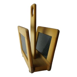 Vintage Oak and Glass Magazine Rack, 1960s For Sale