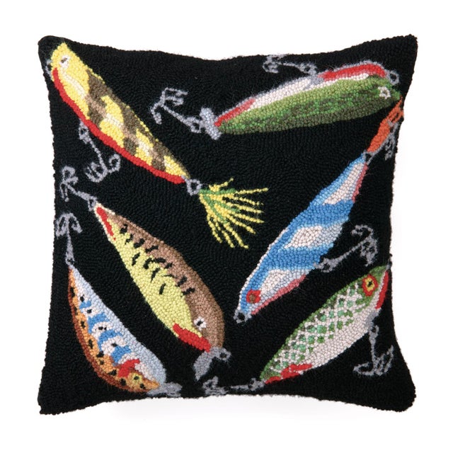 Contemporary Lures Hook Pillow, 16" x 16" For Sale - Image 3 of 3