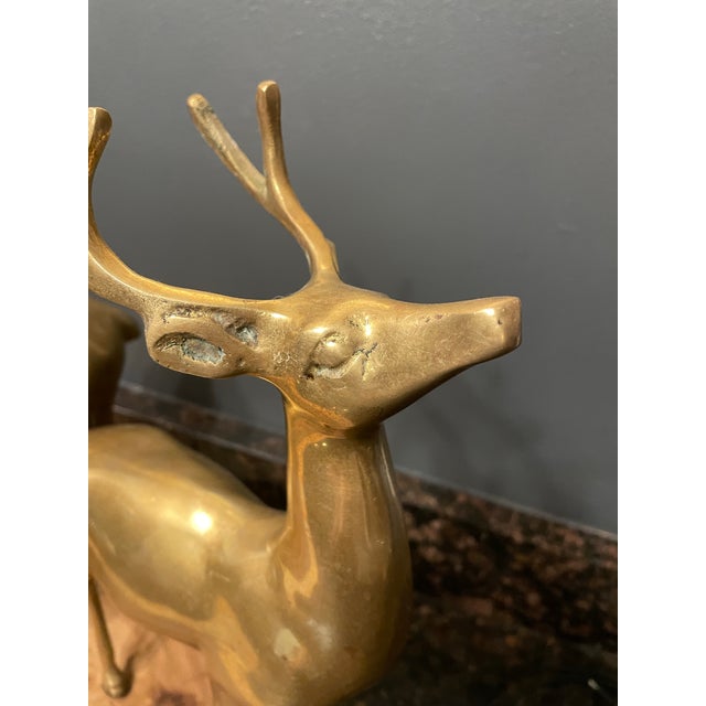 1960s Vintage Regency Brass Deer Statues a Pair For Sale - Image 5 of 9