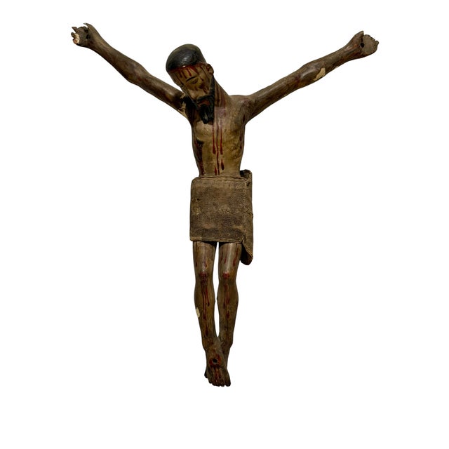 Spanish Antique 18th C Corpus Christi Sculpture Crucified Christ Wooden Statue For Sale - Image 3 of 5