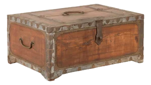 19th Century Indian Wooden Box with Brass Details and Distressed Patina