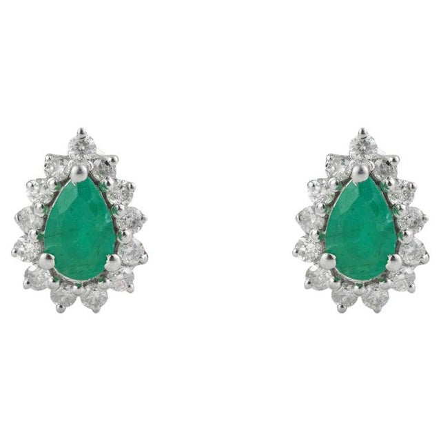 Vintage Style Pear Cut Emerald Diamond Halo Studs in Sterling Silver, a Pair For Sale - Image 10 of 13