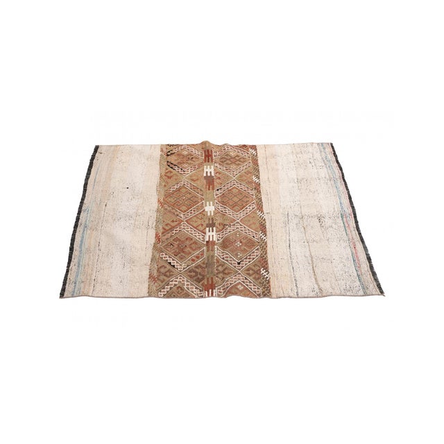 Mid-Century Modern Embroidered Vintage Turkish Kilim Rug - 3`11″ X 4`6″ For Sale - Image 3 of 6