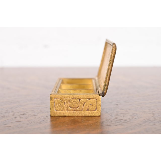 Bronze Tiffany Studios New York Zodiac Bronze Doré Stamp Box For Sale - Image 8 of 12