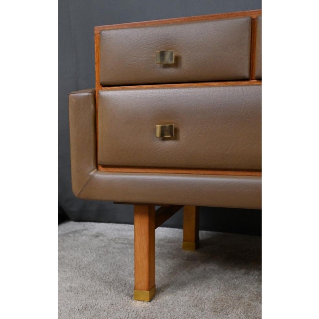Wood Teak and Nubuck Dressing Table attributed to R. Landault, 1970, Set of 3 For Sale - Image 7 of 18