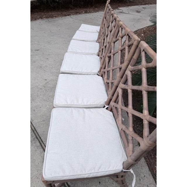 Wood Chinese Chippendale Chinoiserie Rattan Taupe Side Dining Chairs With Zippered Seat Cushion - Set of 6 For Sale - Image 7 of 12