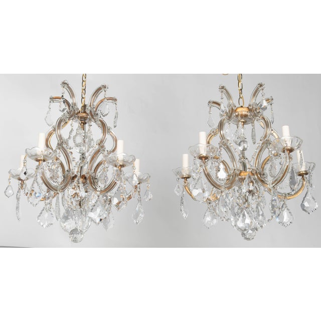 Metal Mid 20th Century Maria Theresa Crystal Chandelier Pair For Sale - Image 7 of 16
